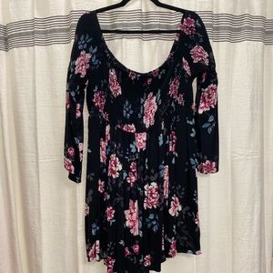 Torrid Black Floral Challis Off Shoulder Smock Skater Dress
